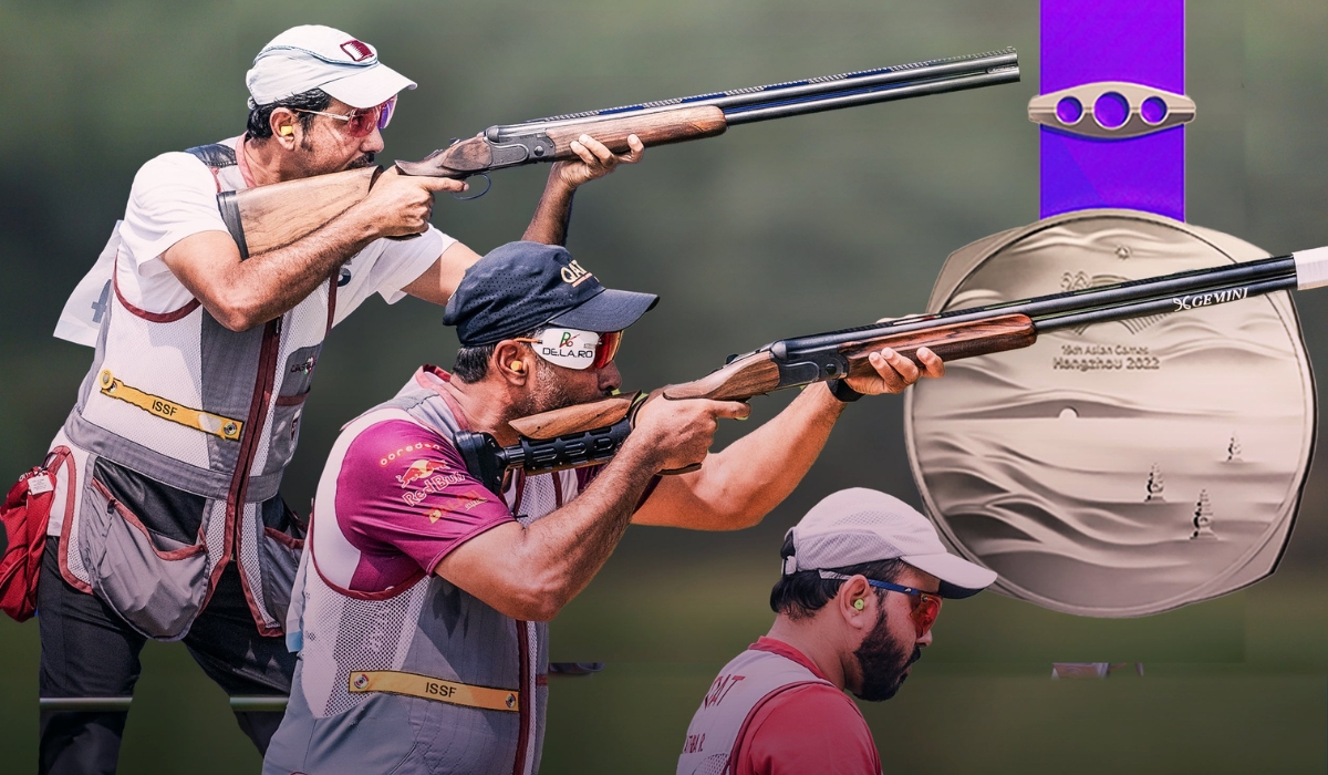 The Men's Skeet Shooting Team From Qatar Secures A Silver Medal At The Hangzhou Asian Games